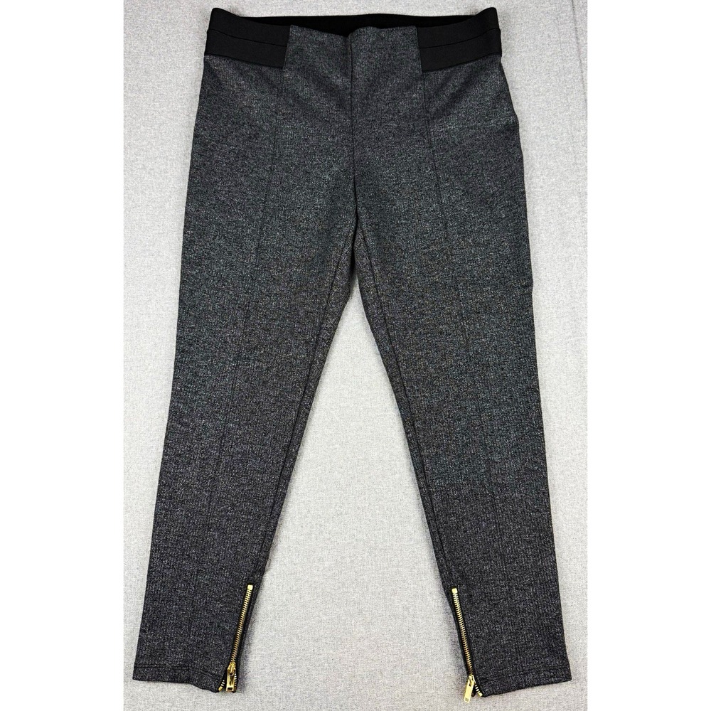 Ann Taylor Petite Womens LP Gray Ankle Pants Gold Zip Hem Stretch Skinny